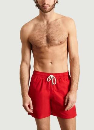Пляжные мужские плавательные шорты красного цвета с карманами traveler trunks red polo ralph lauren3 фото