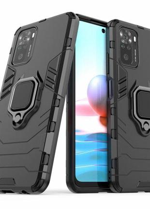 Чехол fiji ring для xiaomi redmi note 10 / note 10s бронированный бампер с кольцом черный
