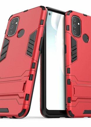 Чехол fiji hybrid для oneplus nord n100 бампер с подставкой красный