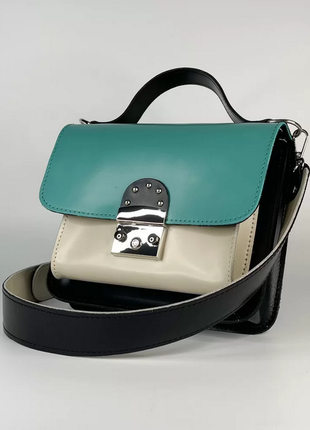 Сумка-клатч женская натуральная кожа, черный, слоновая кость, бирюзовый 334