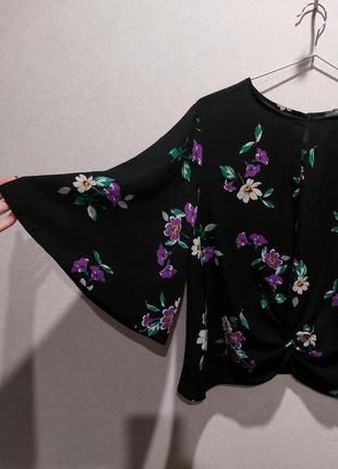 Укороченная блуза с широкими рукавами и цветочным принтом primark3 фото