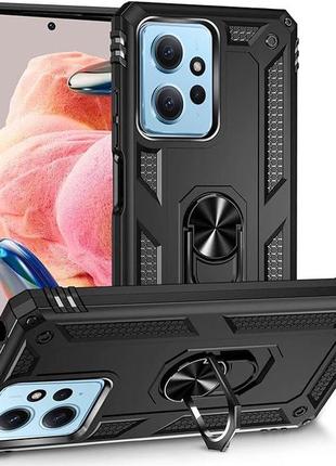 Чехол fiji defence для xiaomi redmi note 12 защитный бампер с кольцом подставкой black