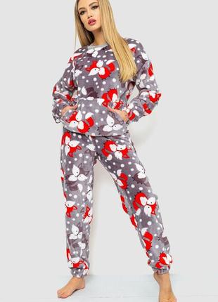 Очень красивая качественная махровая женская пижама с принтом плюшевая женская пижама со штанами утепленная женская пижама махра теплая пижама эко-мех2 фото