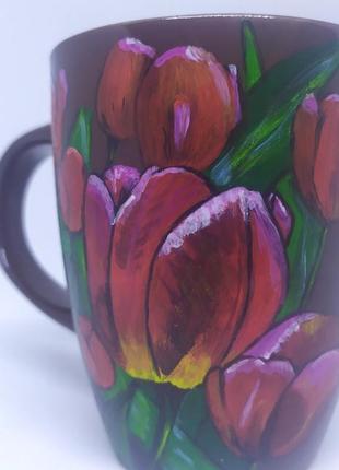 Чашка ручной работы, кружка с цветами, чашка с тюльпанами2 фото