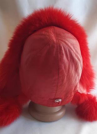 Шапка женская мех песца, кожа stone free