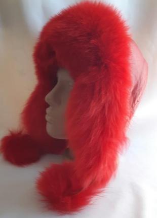 Шапка женская мех песца, кожа stone free