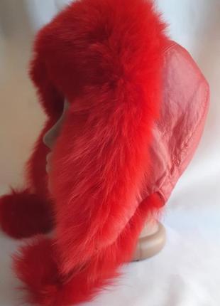 Шапка женская мех песца, кожа stone free