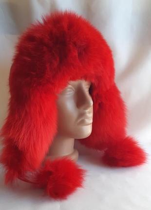 Шапка женская мех песца, кожа stone free