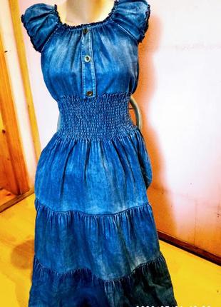 Трендова джинсова ярусна сукня плаття резинка5 фото