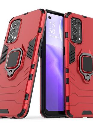 Чехол fiji ring для oppo reno5 5g (cph2145) бронированный бампер с кольцом подставкой красный