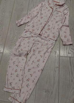 Удобный домашний костюм, пижама в цветочный принт нежно розовый f&f 8-9 лет5 фото