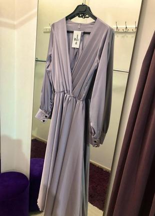 Вечернее нарядное платье лиловое длинное макси рукав1 фото