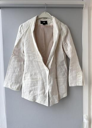 Білий лляний піджак, h&m, білий піджак, блайзер, жіночий піджак, стильний піджак,1 фото