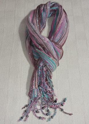 Шарф шарфик весенний с бусинами с блестками нежного цвета