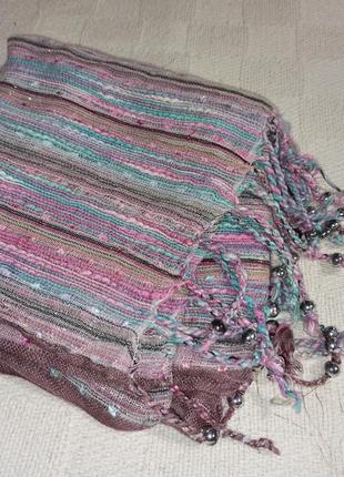 Шарф шарфик весенний с бусинами с блестками нежного цвета8 фото
