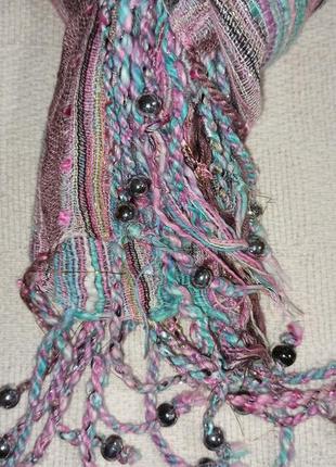 Шарф шарфик весенний с бусинами с блестками нежного цвета6 фото