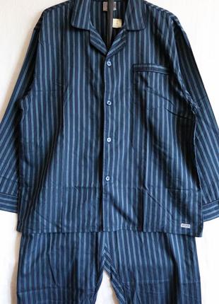 Красивая удобная мужская пижама синяя в полоску комплект штаны рубашка 50 xl6 фото
