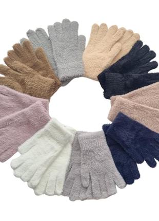 Теплі жіночі-підліткові рукавички з пухнастої пряжі