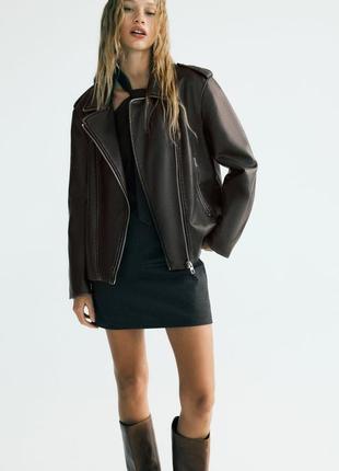 Байкерская куртка - косуха оверсайз из искусственной кожи zara3 фото