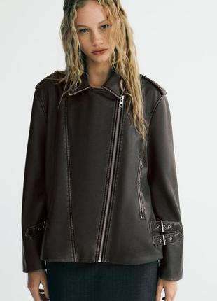 Байкерская куртка - косуха оверсайз из искусственной кожи zara2 фото