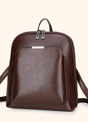 Женский шикарный и качественный рюкзак сумка для девушек из эко кожи темно-коричневый5 фото