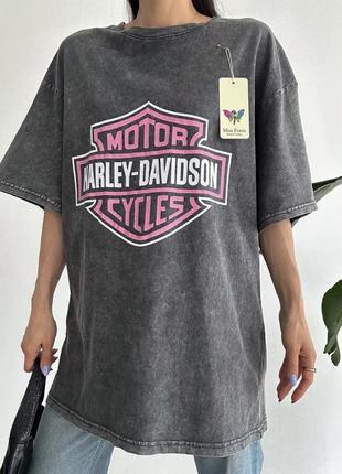 Накладной платеж❤ турецкая унисекс рванка лазер оверсайз хлопковая удлиненная футболка туника варенка вареная с надписью harley davidson