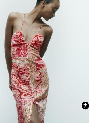 Платье с льном сарафан в стиле печворк этно бохо на тонких бретелях на лето zara3 фото