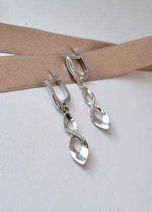 Срібні сережки сережки з підвіскою в білих каменях срібло 925 проби родоване 3.40 г 5873р2 фото