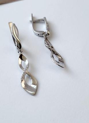 Срібні сережки сережки з підвіскою в білих каменях срібло 925 проби родоване 3.40 г 5873р6 фото