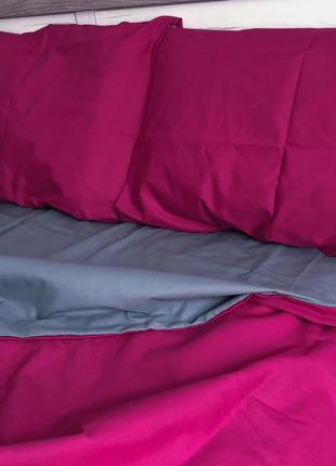 Однотонный комплект постельного белья, компаньон, малиново-серый, 100% хлопок, все размеры1 фото