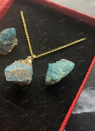 Апатит натуральный камень набор:  серьги, цепочка, кулон.2 фото