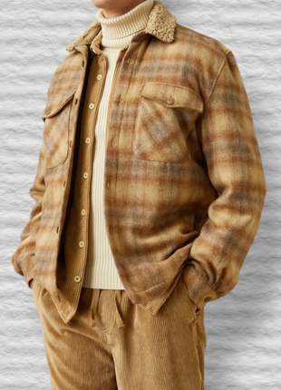 Куртка-рубашка koton в клетку с воротником коричневая2 фото