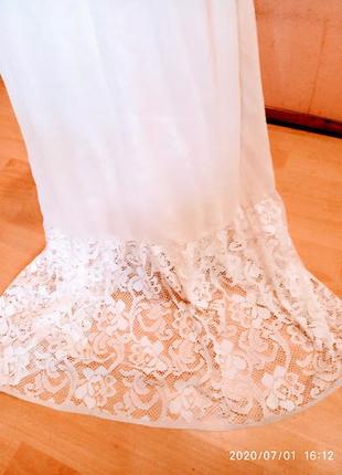 Шифоновое вечернее длинное платье айвори  с кружевом10 фото