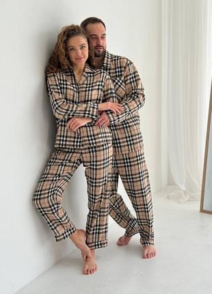 Чоловіча  піжама в клітинку преміум фланель утеплена сорочка і штани костюм для дому пижама комплект8 фото