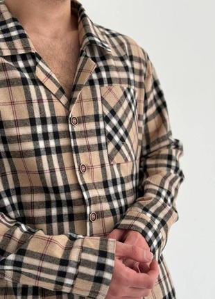 Чоловіча  піжама в клітинку преміум фланель утеплена сорочка і штани костюм для дому пижама комплект6 фото