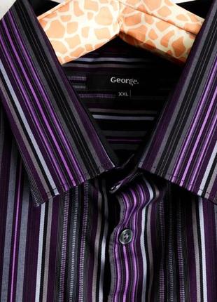 Мужская рубашка в полоску +галстук в подарок длинный рукав большой размер 2xl-3xl 52-547 фото