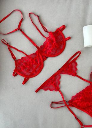 Комплект жіночої білизни з поясом, набір мереживної білизни червоний, ліф на кісточках, сексуальна жіноча білизна3 фото