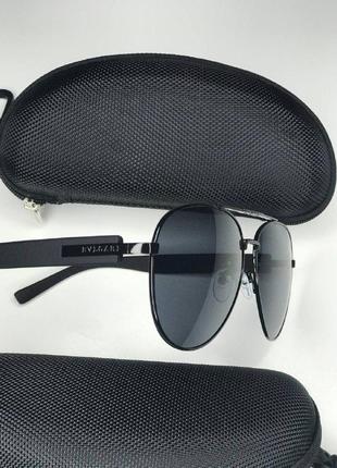 Cолнцезащитные очки bulgari с поляризацией aviator капельки черные авиаторы двойная переносица стальная оправа4 фото