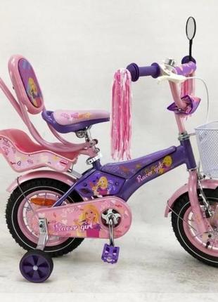 Дитячий велосипед для дівчинки 12 дюймів racer-girl  фіолетовий1 фото