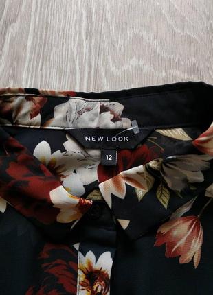 Удлиненная шифоновая рубашка в цветы черная2 фото