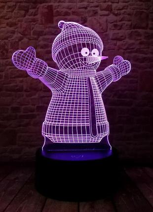 Светильник-ночник 3d с пультом управления снеговик8 фото