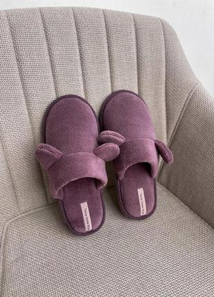 Тапочки женские домашние велюровые teddy фиолетовые тапки женские комнатные тапочки женские
