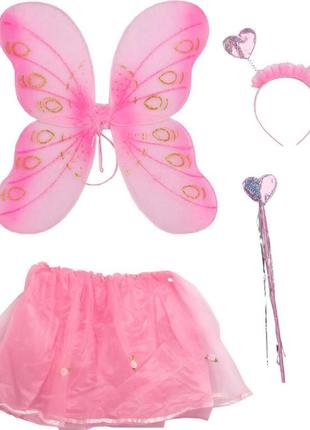 Дитячий карнавальний костюм набір метелика: крила, обруч, спідниця рожевий