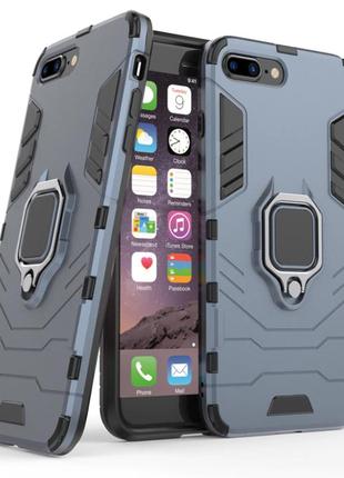 Чехол ring case для apple iphone 7 plus бронированный бампер с кольцом темно-синий1 фото