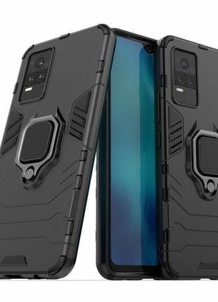 Чехол fiji ring для vivo v21e бронированный бампер с кольцом черный