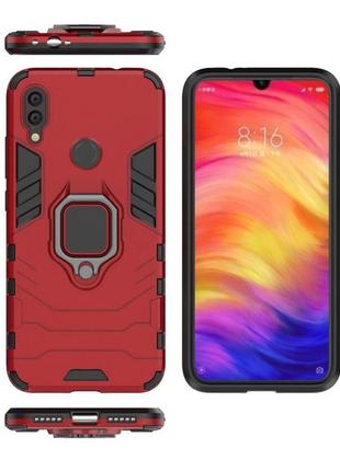 Чохол ring case для xiaomi redmi note 7 / note 7 pro / global броньований бампер з кільцем червоний3 фото