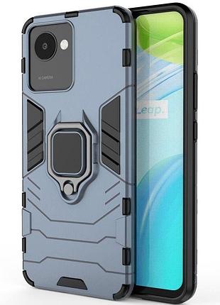 Чехол fiji ring для realme c30 бронированный бампер с кольцом подставкой темно-синий