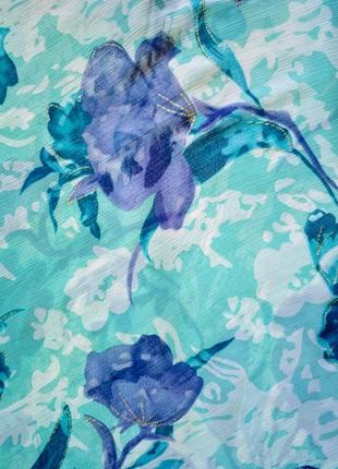 Шикарная туника - пончо, болеро из шифона, голубая в цветочный принт, большого размера4 фото
