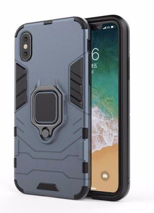 Чохол ring case для apple iphone xs max броньований бампер з кільцем темно-синій