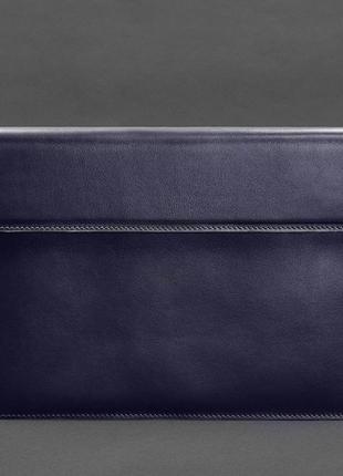 Набор кожаный темно-синий косметичка, чехол для ноутбука5 фото